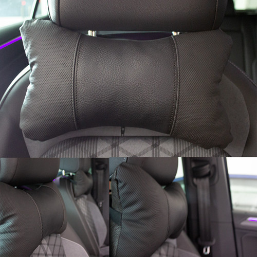 Daihatsu YRV Uyumlu Araç İçi Deri Boyun Yastığı 2'li Set Takım Oto Koltuk Başlığı Seyahat Yastığı SİYAH