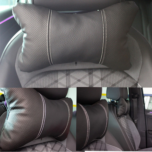 Opel Kadett Uyumlu Araç İçi Deri Boyun Yastığı 2'li Set Takım Oto Koltuk Başlığı Seyahat Yastığı SİYAH BEYAZ