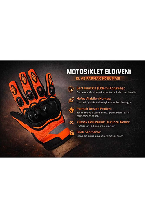 BABE 3 MEVSİM ORANJ MOTORSİKLET ELDİVENİ REFLEKTÖRLÜ