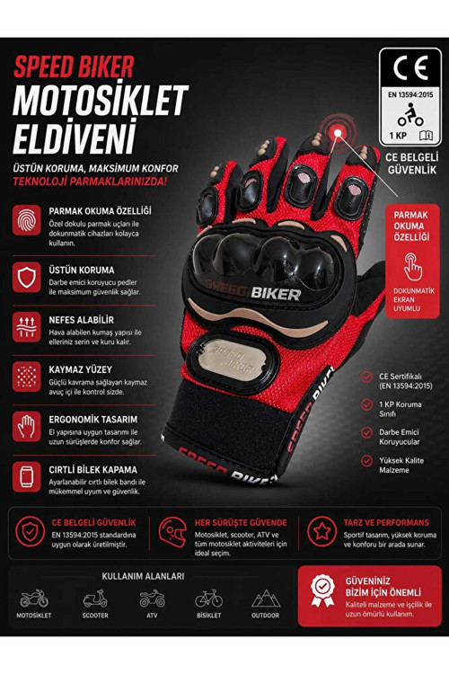 BABEBİKER Uzun 4 Mevsim Korumalı Eldiven Kırmızı Uzun