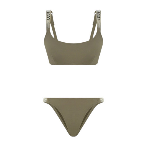 Love Taş Baskılı Kahverengi Kadın Bikini