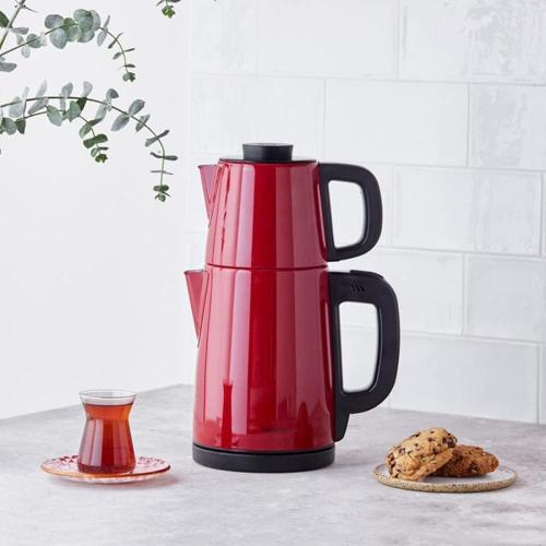 Tea Break Kırmızı 1650 W Çelik Demlikli Çay Makinesi