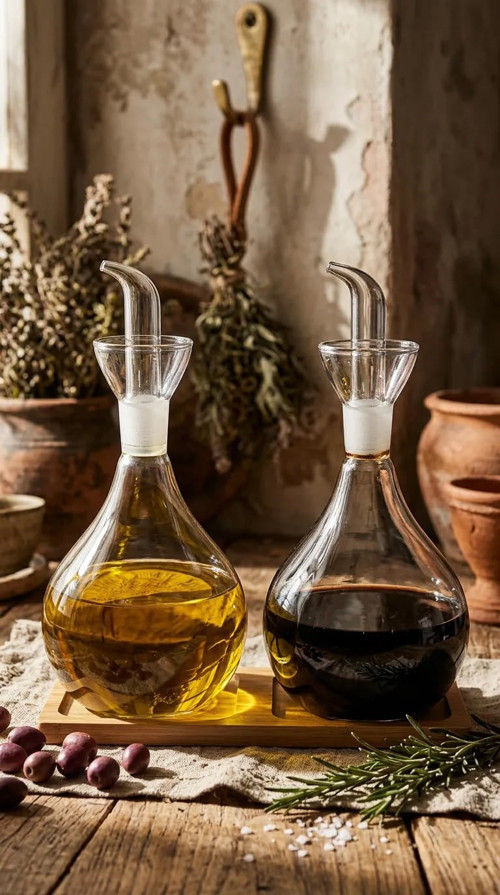 2li Düz Tombul Borosilikat Cam Yağdanlık ve Sirkelik Seti Bambu Standlı 750 ml
