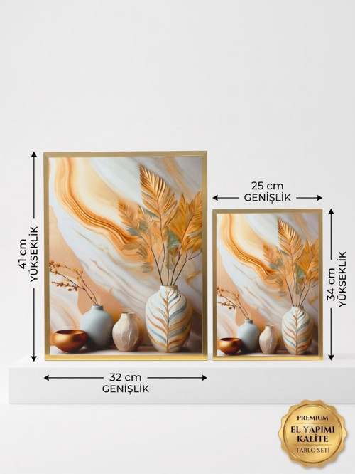Naturel Detaylı 2'li Ahşap Çerçeveli Duvar Tablosu Seti 34*25-41*32 BK003