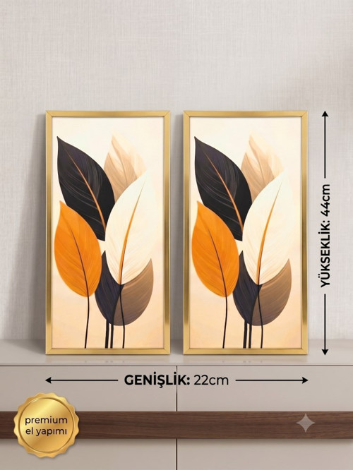 Dikey Modern Boho Gold Çerçeveli Duvar Tablosu Seti - 003