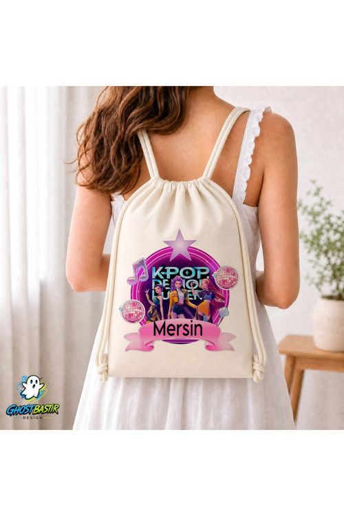 Kişiye Özel K-Pop Demon Hunters Büzgülü Keten Çanta C155