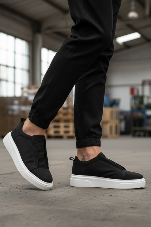 Siyah Süet Lastikli Kalın Rahat Tabanlı Erkek Casual Ayakkabı Sneaker Cntyr 595