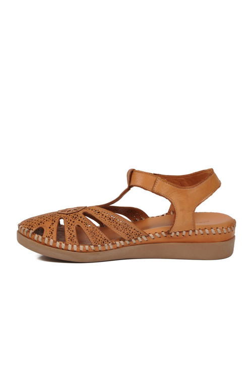 Taba Hakiki Deri Motif Desen Rahat Yumuşak Taban Kadın Cırtlı Sandalet PC-54517
