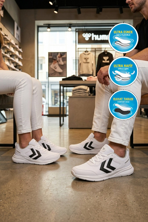 Beyaz-Siyah Fileli Hafif Rahat Tabanlı Unisex Yürüyüş ve Spor Ayakkabı 900887 Hml Nency II