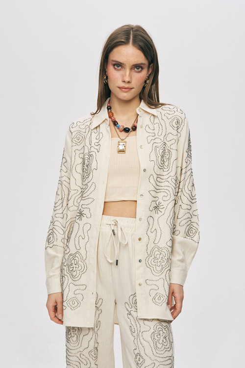 Kadın Etnik Nakışlı Oversize Gömlek 34592
