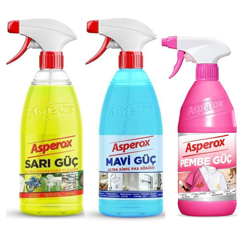 Sarı Güç + Mavi Güç Sprey 2 x 1 L + Pembe Güç Leke Çıkarıcı 650 ml