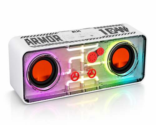BLS-71 Armor Series Şeffaf Mecha RGB Işıklı 10W Bluetooth Hoparlör Beyaz TWS Destekli Kablosuz Soundbar