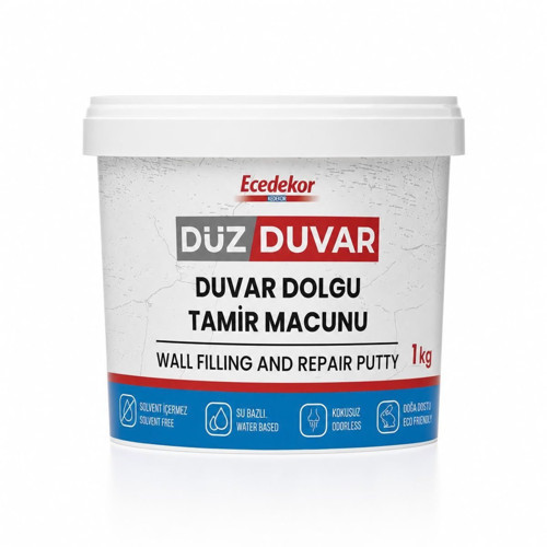Beyaz Ecedekor Düz Duvar Dolgu ve Tamir Macunu 1 Kg - Su Bazlı, Solvent İçermez, Kokusuz