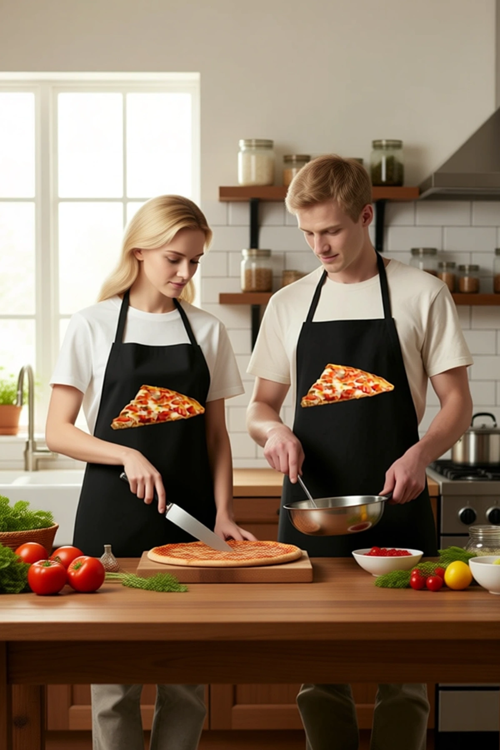 Erkek Unisex Mutfak Aşçı Önlüğü Pizza Dilimi Baskılı DTF Tekniği Rahat Kesim Günlük Modern Şık Zarif