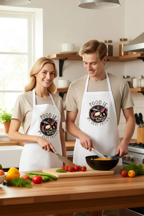 Erkek Unisex Mutfak Aşçı Önlüğü Retro Grafik Baskılı Yemek Temalı Günlük Rahat Kesim Modern Şık
