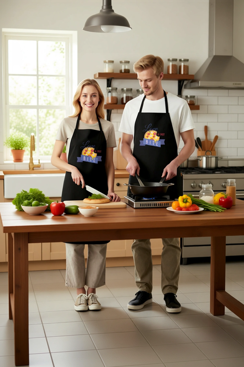 Unisex Mutfak Önlüğü Pizza Baskılı Yiyecek Temalı Rahat Kesim Günlük Aşçı Modern Şık Konforlu Zarif