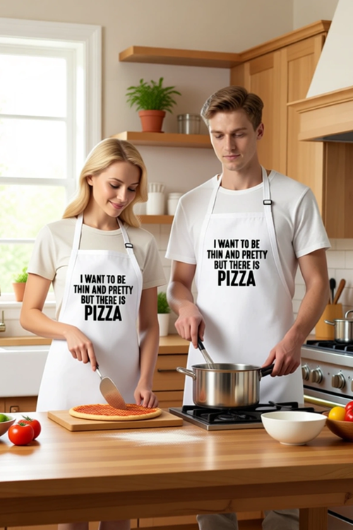 Unisex Mutfak Önlüğü Pizza Temalı Baskılı Rahat Kesim Günlük Aşçı Komik Slogan Modern Şık Konforlu
