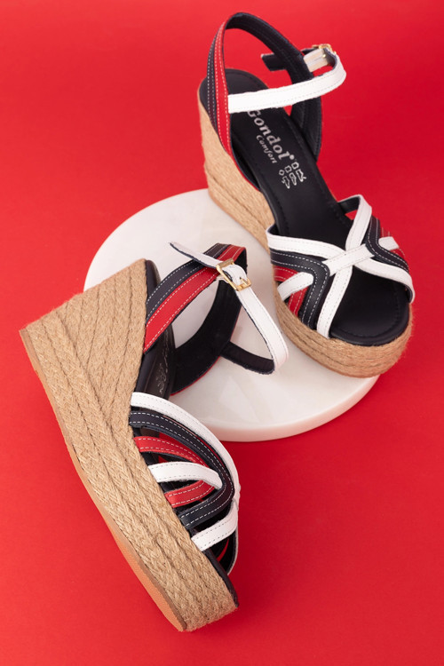 Kadın Hakiki Deri Dolgu Topuk Platform Sandalet ell.4389 Tommy