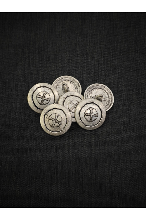 Antik Gümüş Görünümlü Gemi Dümeni Motifli Metal Düğme Seti 25.4Mm 40 Boy