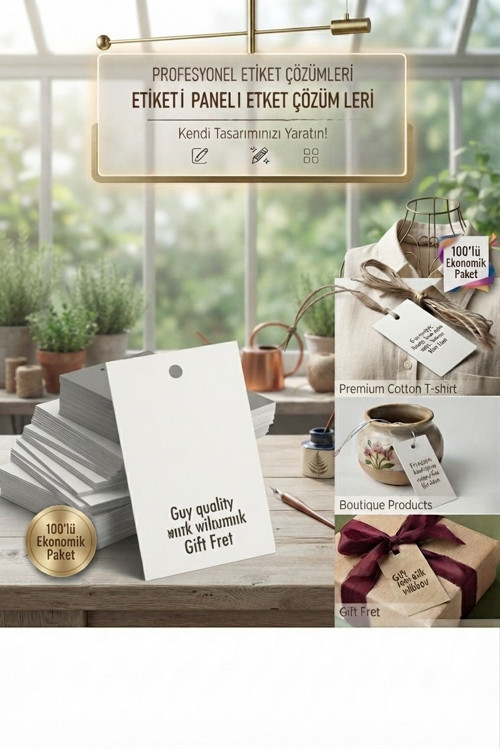 Premium Önü Beyaz Arkası Gri İpli Fiyat Etiketi 100'lü | Marka, Ürün ve Hediye Etiketi