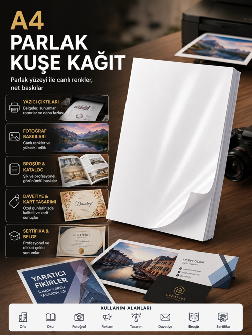 A4 Parlak Kuşe Kağıt 170 gr 100 Adet (1,06 KG)