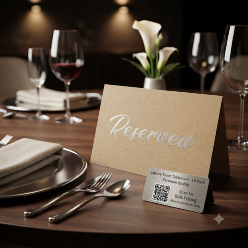 Premium Kraft Rezerve Masa Rezervasyon Kartı 100 Adet | Katlanabilir Kalın Karton Masa Üstü Yer Kartı
