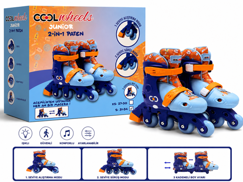 Oyuncak 2’si 1 Arada Ayarlanabilir Çocuk Pateni – Işıklı Tekerlekli Junior Paten (31-34 Numara)