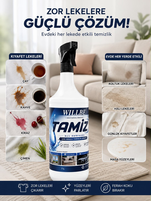Çok Amaçlı Yüzey Temizleyici Leke Çıkarıcı Sprey 1 L