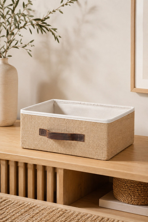 Kapaksız Jüt Düzenleyici L Boy 35x26x15 cm Dolap İçi Raf Banyo Tekstil Organizer Saklama Kutusu