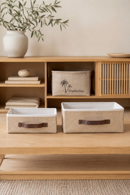 2'li Jüt Düzenleyici S-M Boy 26x20x10 + 30x23x13 cm Dolap İçi Raf Banyo Organizer Saklama Kutusu