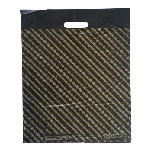 Takviyeli İnce Çizgi Desenli Siyah El Geçmeli Çanta Poşet Torba - 5 No - 50x60 Cm. - 150 Adet