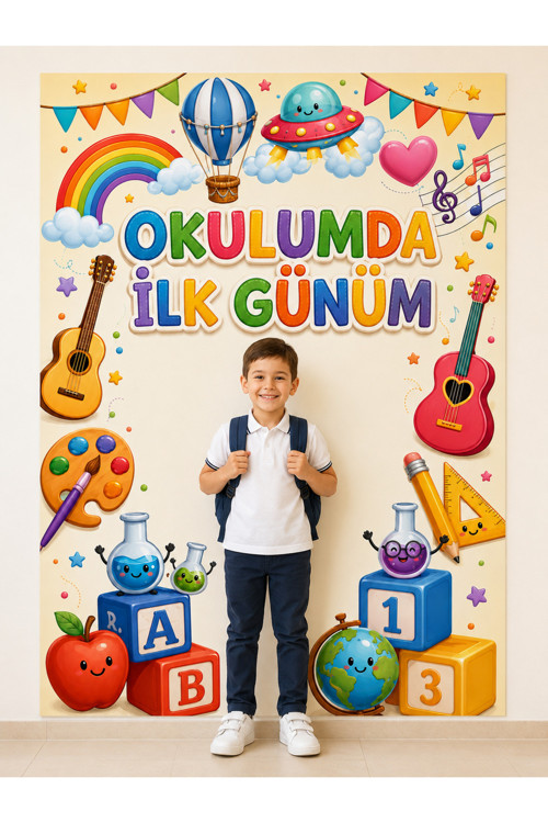Okulumda İlk Günüm 150 x 200 cm Okul Fotoğraf Çekim Alanı Duvar Posteri