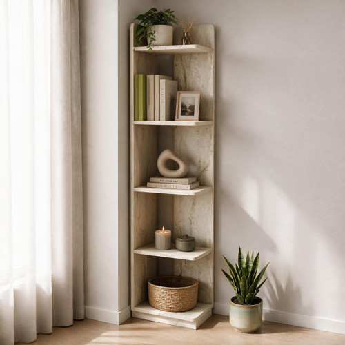 Aura Kitaplık - Modern Fonksiyonel 5 Raflı Kitaplık, Traverten