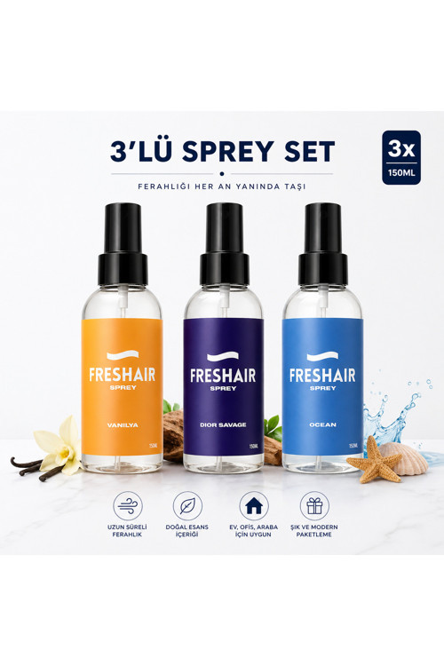 3'lü Avantaj Paketi - Vanilya, Sauvage & Ocean Premium Araç ve Ortam Kokusu Seti 150 ml x 3