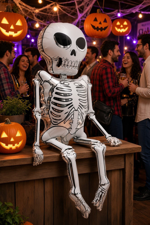 Halloween Folyo Balon İskelet 158x86 cm Cadılar Bayramı Parti Süsü Büyük Boy Dekorasyon Balonu