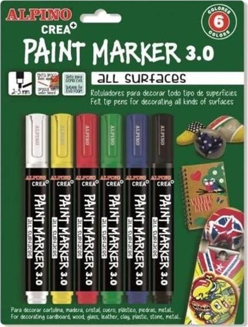 Crea+ Paint Marker Tüm Yüzeyler İçin Boyama Markörü 6 Ana Renk