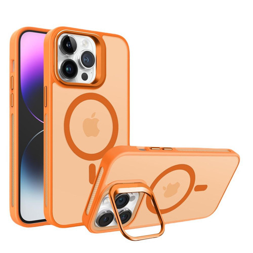 İphone 15 Pro Metal Bracket Magsafe Mat Kılıf Turuncu