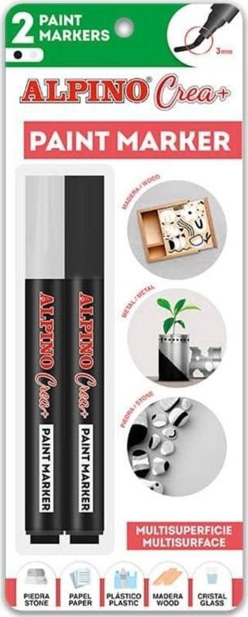 Crea+ Paint Marker Tüm Yüzeyler İçin Boyama Markörü Siyah-Beyaz 2'li Blister