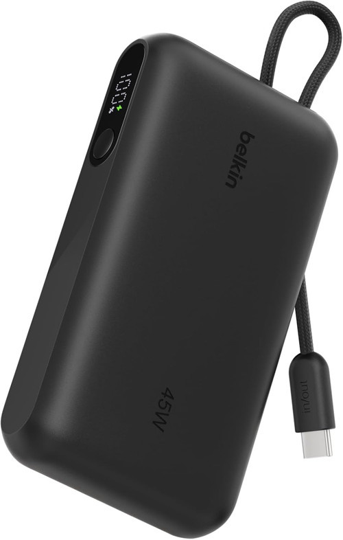 Ultracharge 10000 Mah Usb-C Kablolu Ve Ekranlı Power Bank, Siyah | 10K Kapasite, 3 Cihaza Kad