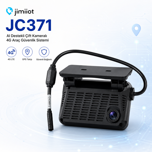 Jimi IoT JC371 Çift Kameralı 4G Araç Kamerası ve GPS Takip Sistemi – AI, Canlı İzleme, 3. Kamera Desteği