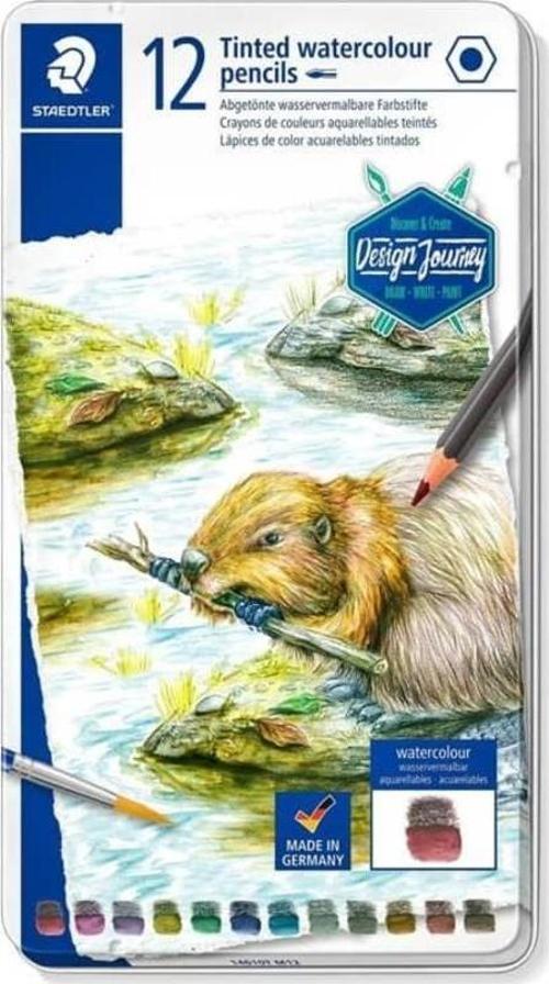 Tinted Watercolour Pencils Boya Kalemi 12 Renk Metal Kutu Doğa Renkleri