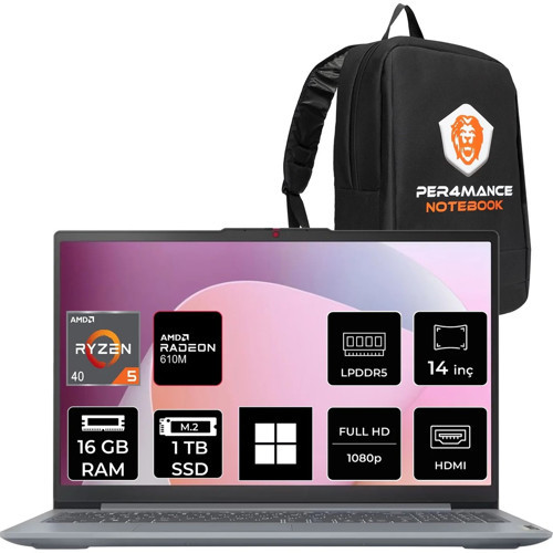 Ideapad Slim 3 14AMN8 Amd Ryzen 5 40 16GB Ram 1tb SSD 14" Fhd (1920X1080) IPS 300NITS WIN11 Home 82XN00DCTXP308 Notebook