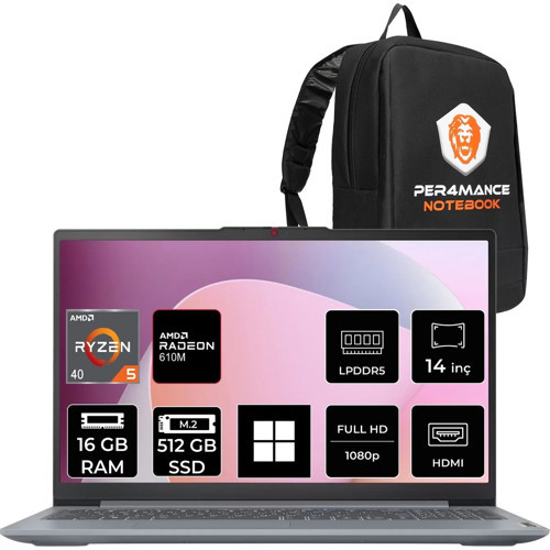 Ideapad Slim 3 14AMN8 Amd Ryzen 5 40 16GB Ram 512GB SSD 14" Fhd (1920X1080) IPS 300NITS WIN11 Home 82XN00DCTXP307 Notebo