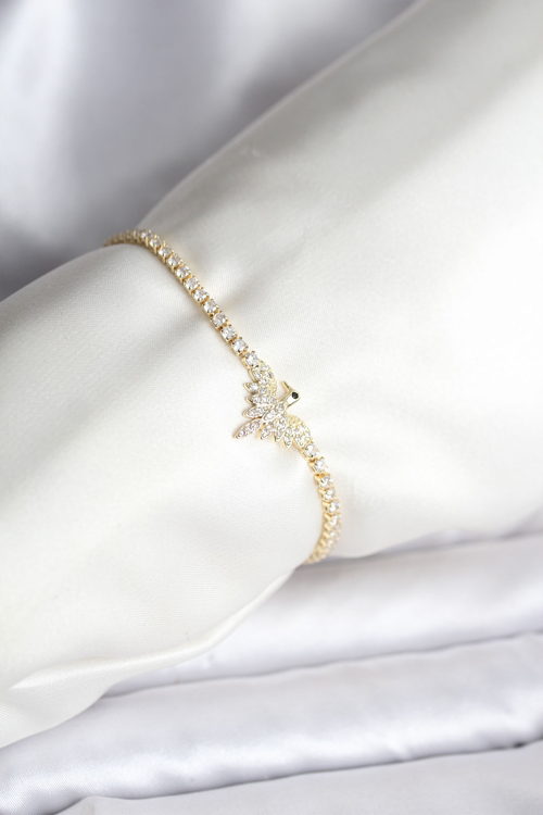 Markasız Ucuz Anka Kuşu Model Zirkon Taşlı Gold Renk Pirinç Su Yolu Kadın Bileklik 5886