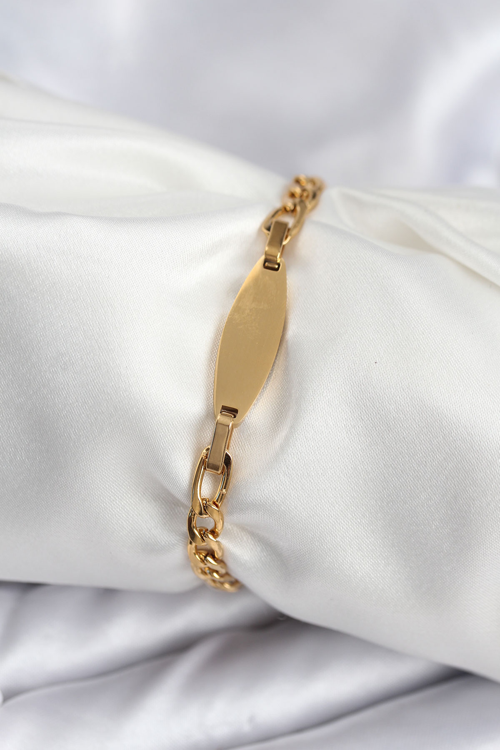 Markasız Ucuz 316L Çelik Gold Renk Oval Yazı Yazmaya Uygun Kadın Bileklik 5886