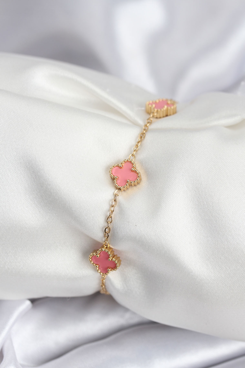 Markasız Ucuz 316L Çelik Gold Renk Pembe Baby Boy Yonca Kadın Bileklik 5886
