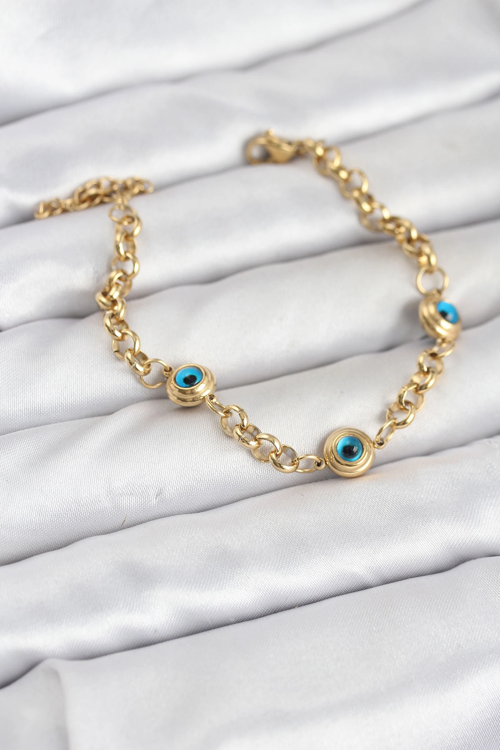 Markasız Ucuz Kadın Bileklik Çelik Nazar Model Gold Renk