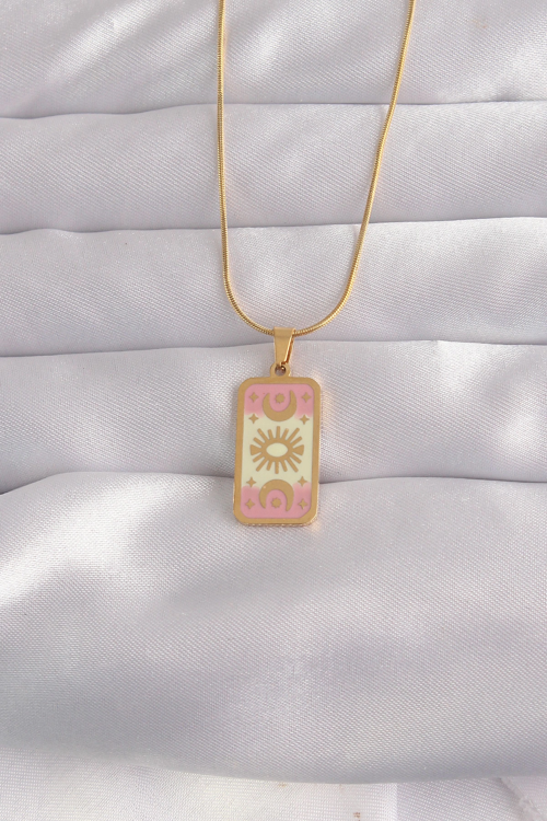 Markasız Ucuz Kolye Çelik Gold Renk Karışık Mineli Ay Figür Tarot