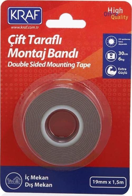 Çift Taraflı Montaj Bantı Extra Güçlü Dış Mekan 19 Mm X 1,5 Mt