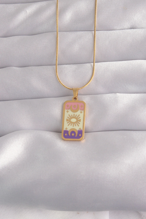 Markasız Ucuz Kolye Çelik Gold Renk Karışık Mineli Ay Figür Tarot